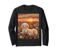 Maltese Laying in Wild Flowers at Sunset Dog Artwork Long Sleeve T-Shirt