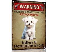 Maltese Vintage Funny Dog Metal Poster,Aluminum Warning Property Protected by Dog Sign Wall Decor Art Poster Dog Lovers Gift for Mancave Home Decor 6x8 Inch