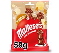 Maltesers Gingerbread Milk Chocolate Reindeer Christmas Sharing Bag 59g | Festive Milk Chocolate Travel Snacks, Ideal for Movie Night Treats, Stocking Filler, Thank You Gifts, Coffee & Tea Breaks