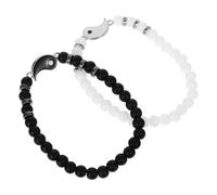 MALUGOGO 1 Pair Handmade Beaded Yin Yang Bracelets for Couples, Adjustable Black and White Matte Strand Friendship Wristbands, Matching Couple Jewelry for Daily Wear