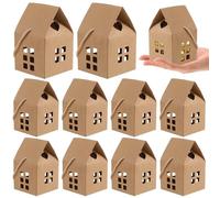 MALUGOGO 10pcs Paper Candy Boxes Small House Shape Cookie Boxes with Hollow out Design Creative Wedding Favor for Parties and Daily Life