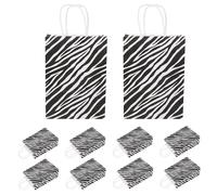 MALUGOGO 10pcs Zebra Print Paper Bags with Handles Multi-function Foldable Black Paper Bags Simple Color Design Decorative Party Storage Pouch