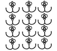 MALUGOGO 12 Sets Heavy Duty Double Prong Metal Wall Hooks with Universal Mounting Adaptability, Vintage Crown Design Antique Black Coat Hooks for Kitchen and Guest Accommodations