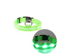 MALUGOGO 2.5cm Nylon LED Lighted Dog Collar with Slow Flash Mode and Adjustable Length, Glow the Dark Safety Collar for Pets, for Backyard and Lost at Night, Size S, Green