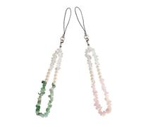 MALUGOGO 2 Pcs Natural Crystal Stone Mobile Phone Lanyard Wrist Strap Keychain Set Green and Light Pink for Smartphone Decoration and Anti-lost Use