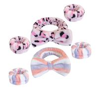 MALUGOGO 2 Sets Face Wash Headbands for Women with Wristbands, Soft Cloth Material, Bow Shape Design, for Applying Facial Masks and Shower Use, Prevent Water Flowing down Arms