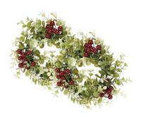 MALUGOGO 2pcs Berry Candle Rings with Eucalyptus Leaves Small Wreaths for Pillar Candle Decoration Festive Table Centerpiece for Christmas Hotel Dormitory and Party Ambience