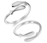 MALUGOGO 2pcs Fish Ring for Women Statement Ring Copper Silver Small Fish Shape Delicate Fashion Jewelry for Daily Wear and Parties