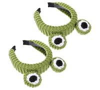 MALUGOGO 2pcs Frog Eye Headbands Knitted Plush Hairband Quickdry Washable Adorable Kawaii Style Green Hair Accessories for Women and Young Busy Lifestyles Yoga