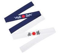 MALUGOGO 2pcs Japanese Headband Set with White Victory and Blue, Sweat-absorbent Workout Headband for Men, Karate and Yoga Sports Hair Accessories