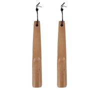 MALUGOGO 2pcs Mini Shoe Horns Shoe Lifter Tool with Comfortable Rational Bending Radian Synthetic Material in Khaki, Convenient Shoe-wearing Shoehorn for Home Use