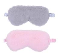 MALUGOGO 2pcs Plush Sleeping Mask with Elastic Bands Light-blocking Eye Cover for Restful Sleep Nap Blindfold for Travel Home Flight Soft Heart-shaped Design in Pink Grey