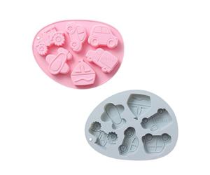 MALUGOGO 2pcs Silicone Candy Molds Cartoon Vehicle Shape Cake Molds for Fondant and Fudge Making Easy to Clean and Easy to Take Out Blue Silicone Baking Moulds
