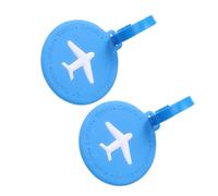 MALUGOGO 2pcs Silicone Luggage Tags with Airplane Patterns, Round Suitcase Labels for Travel, Easy Identification and Personal Info Writing, Suitable for Luggage and School Bags