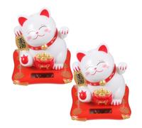 MALUGOGO 2pcs Solar Lucky Cat Waving Arm Fortune Cat Decoration Money Figurine for Desktop Auspicious Statue Ornament for Home