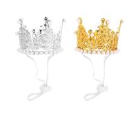 MALUGOGO 2pcs Sparkling Tiara Crown for Cats and Dogs Lightweight Plastic Pet Hat with Elastic Rope Comfortable Wear for Everyday Style and Birthday Party Accessories