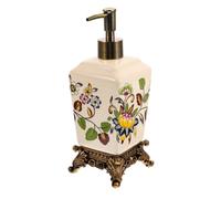 MALUGOGO 340ml Retro Ceramic Lotion Dispenser Bottle with Printed Design, Refillable Handwash Bottle for Bathroom Countertop, Sturdy Pump and Elegant Vintage Style for Travel and Home Use