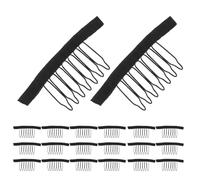 MALUGOGO 35pcs Black 7-teeth Wig Clips for Lace Front Wigs Stainless Steel Comb Set with Polyester Base No Glue Needed and Prevent Slippage and Hairpiece Making