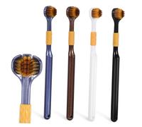 MALUGOGO 4 Pcs Soft Toothbrush Three Sided Toothbrush with Carbon Gold Brush Wire Soft Bristles Ergonomic Handle for Adults Daily Use Travel