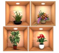 MALUGOGO 4pcs 3D Plant Wall Stickers PVC Adhesive Wall Sticker Decor for Home Decoration and Dining Room Removable and Leaving No Sticky Residue for Modern Living Space