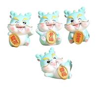 MALUGOGO 4pcs Cute Miniature Resin Dragon Figurines Blue Tone Decorative Tiny Animals for Home Desktop Car Interior Chinese Year Ornaments
