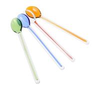 MALUGOGO 4pcs Glass Coffee Stirring Spoons Set, Heat-Resistant and Easy to Clean Kitchen Mixing Utensils for Sugar and Seasoning Use, Colourful Blue Red Yellow Green Spoons