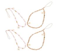 MALUGOGO 4pcs Phone Wrist Strap Star Beads Phone Chain Cute Kawaii Charm Accessory Short Wrist Strap Beaded Wristlet for Camera Keychain