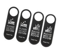MALUGOGO 4pcs Portable Double-sided Pu Leather Do Not Disturb Door Hanger Signs for Hotel Rooms and Rooms, Black Hanging Tag for Door Handles