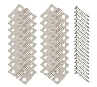 MALUGOGO 50Pcs Mini Brass Small Jewelry Box Hinges with Silver Iron Nails, Heavy Duty Folding Butt Hinges for Wooden Cabinet, DIY Craft Hardware for Jewelry Cases and Boxes