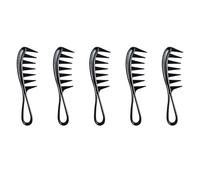 MALUGOGO 5pcs Wide Tooth Comb Set for Hair Styling, Anti-static Plastic Hairdressing Combs Suitable for Hair Types, for Salon and Home Use, Black Colour