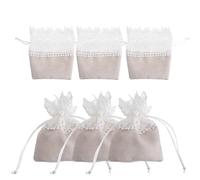MALUGOGO 6pcs Beige Cloth Wedding Favour Bags for Candy Storage with Top Handles, Beautiful Design to Create Romantic Atmosphere, for Party and Birthday Wrapping