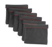 MALUGOGO 6Pcs Black PU Earphone Storage Bags with Spring Closure, Small Convenient Earbud and Data Cable Organizer Pouches for Travel and Daily Use