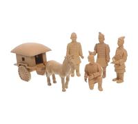 MALUGOGO 6pcs Handmade Terracotta Warriors Figurines Set, Mini Qin Dynasty Horse and Warrior Statues, Feng Shui Collectible Ornaments for Home and Office Decoration