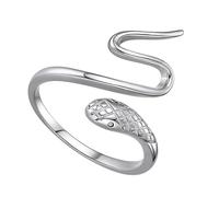 MALUGOGO Adjustable Silver Winding Snake Shaped Finger Ring for Women, Sterling Silver Hip-hop Decorative Open Band Ring Jewelry for Party and Daily Wear