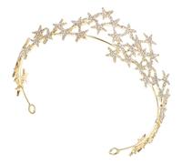 MALUGOGO Bridal Wedding Tiara Headband with Delicate Shiny Rhinestone Decors, Golden Alloy Pentagram Crown Headpiece, Easy to Wear for Wedding and Party Occasions