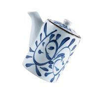 MALUGOGO Ceramic Condiment Jar with Lid for Restaurant and Buffet Use, Dishwasher Safe Blue Ceramic Vinegar Container Suitable for Liquid Condiments in Kitchen Supply