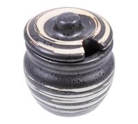 MALUGOGO Ceramic Mustard Pot Black Small Seasoning Holder for Sushi Candy Condiments Storage Jar for Kitchen Dining Table Unique Design Suitable for Mustard Salt Sugar Pepper for Home and