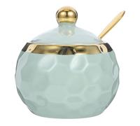 MALUGOGO Ceramic Sugar Jar with Lid and Spoon for Kitchen Use, Multi-purpose Condiment Container with Stainless Steel Details, Easy Cleaning and Safety Features, Stylish Green Jar