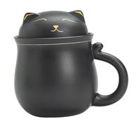 MALUGOGO Ceramic Tea Mug with Separation Design for Home Office Use Safe High-Temperature Resistant Cup for Tea Water Milk Juice Practical Desktop-Friendly Household Mug in Zen Black