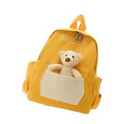 MALUGOGO Cute Cartoon Preschool Backpack with Bear Design, Yellow Cloth Material, Sturdy Build and High-end Zipper, for Going to School or Traveling