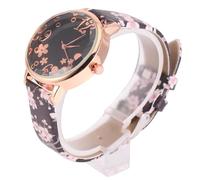 MALUGOGO Elegant Lady Quartz Wristwatch with Plum Blossom Pattern, Black Pu Strap and Stainless Steel Case, Sturdy and Fashionable Dress Watch for Women's Everyday Wear Or Special Occasions