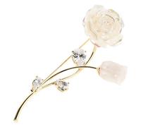 MALUGOGO Elegant White Rose Boutonniere Lapel Pin with Sparkling Zircon Accents, Copper and Resin Material, Stylish Decorative Flower Brooch for Weddings and Formal Events