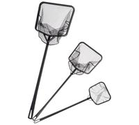 MALUGOGO Fish Landing Nets with Convenient Carrying and Hanging Feature 3pcs for Fish Tank and Swimming Pool, Black Abs Material Skim the Surface the Water Efficiently