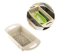 MALUGOGO Foldable Draining Basket Kitchen Colander Strainer for Pasta and Vegetables, Extendable the Sink Beige Pp Material, Multi Use for Rinsing Fruit and Vegetables on Counter