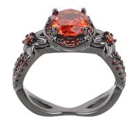 MALUGOGO Gothic Zircon Band Ring for Women, Black Copper Knuckle Ring with Red Zircon, Ergonomic Inner Arc and Glossy Finish, for Gothic Outfits and Everyday Wear
