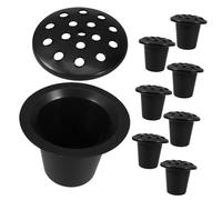 MALUGOGO Grave Flowerpot Decor Small Flower Pot Ornament 13X13X10Cm Black Plastic Lotus Nut Shaped Elegant Flower Planter Safe Balanced Arrangement for Cemetery Decoration 8Pcs