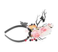 MALUGOGO Halloween Headband with Deer Antlers and Skull Design, Comfortable to Wear Plastic and Cloth Hair Accessory, Easy to Match for Day the Dead Party Decoration and Costume