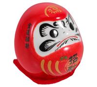 MALUGOGO Handmade Japanese Ceramic Luck Doll Figurine in Red, Egg-shaped Good Statue with Traditional Design, for Desks and Bookshelves Home Décor