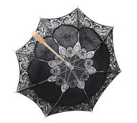 MALUGOGO Lace Parasol Umbrella Large Black Bridal Umbrella Wedding Photography Prop Decorative Cotton Fabric Flower-Shaped Parasol for Tea Party and Dance