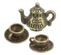 MALUGOGO Miniature Metal Teapot Vintage Style Zinc Alloy Mini Tea Pot with Tea Cup for Dollhouse Kitchen Decor Collectible Prop